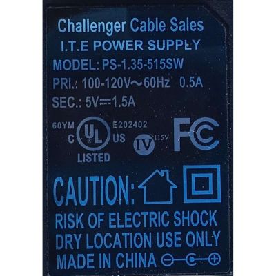 ADAPTADOR CHALLENGER / PS-1.35-515SW / 100-120V / SALIDA VCD  5V - 1.5A  / 60Hz / MODELO PS-1.35-515SW	 - Imagen 2